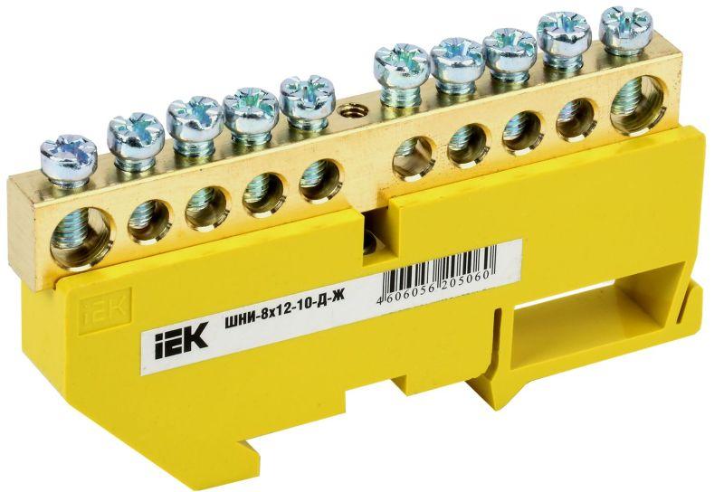Шина PE "земля" на DIN-изол. ШНИ-8х12-10-Д-Ж IEK YNN10-812-10D-K05